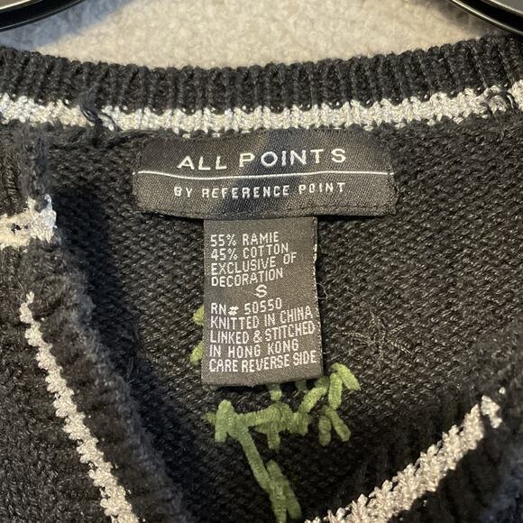 All Points Cardigan Sweater Size S Black & White W/ Embroidered Ice Skaters - Picture 8 of 15